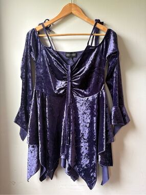 Current Mood Purple Crushed Velvet Handkerchief-Hem Tunic